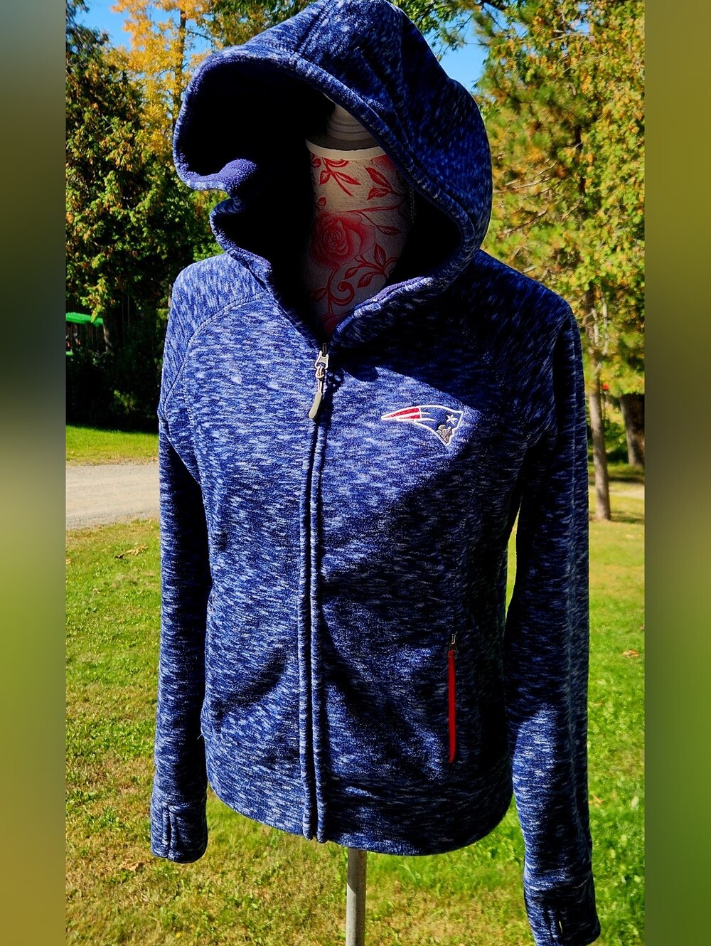 NFL Women's Navy Marled Full-Zip Hoodie with Team Emblem PATRIOTS S